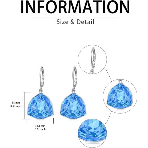 Sterling Silver Aquamarine Geometric Birthstone Dangle Drop Earring Jewelry - Picture 2 of 5